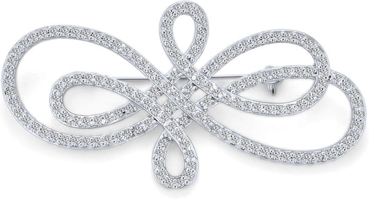 Statement Large Pave Wedding Bridal Crystal Fashion Gatsby Vintage Art Deco Style Scarf Brooch Pin For Women Silver Plated Brass