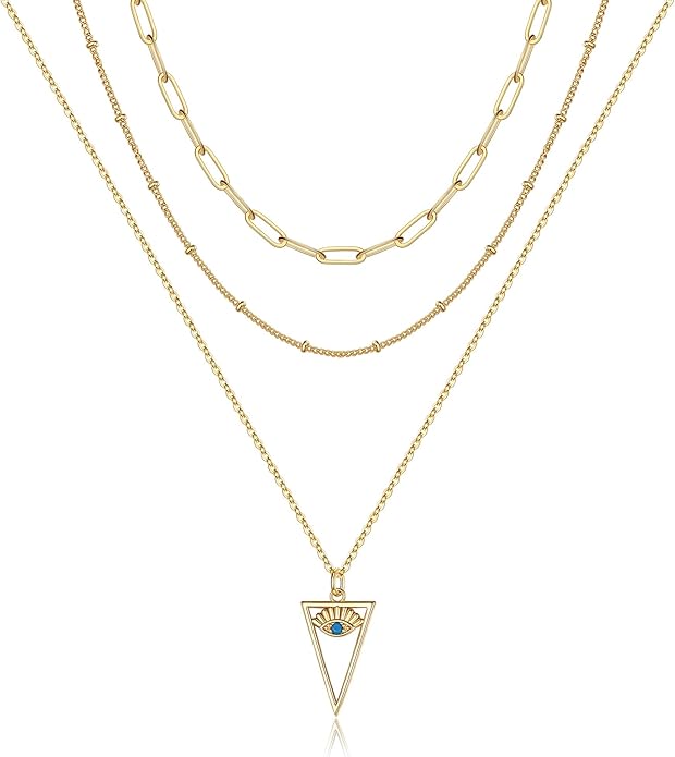 Turandoss Dainty Layered Choker Necklace, Handmade Y Pendant Necklace Multilayer Bar Disc Necklace Adjustable Layering Choker Necklaces for Women