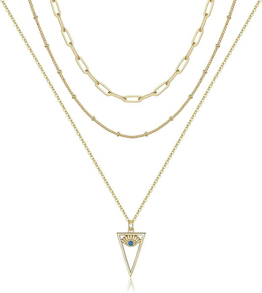 Turandoss Dainty Layered Choker Necklace, Handmade Y Pendant Necklace Multilayer Bar Disc Necklace Adjustable Layering Choker Necklaces for Women