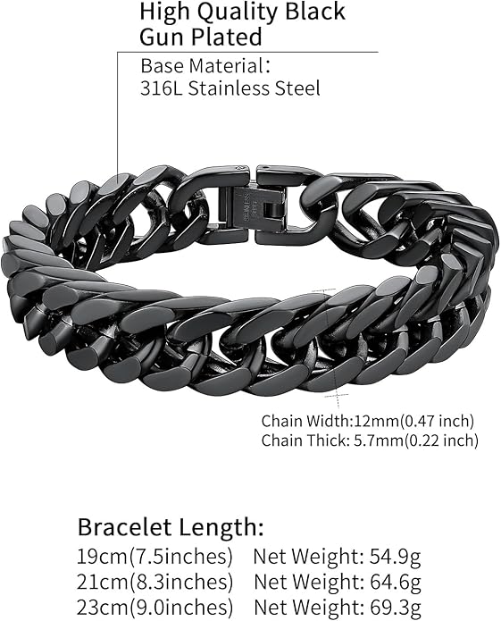 ChainsHouse Stainless Steel Cuban Link Bracelet, 8mm/12mm/17mm Width, 7.5"/8.3"/9", 18K Gold Plated Chain Wrist Bracelets for Men Women, Send Gift Box