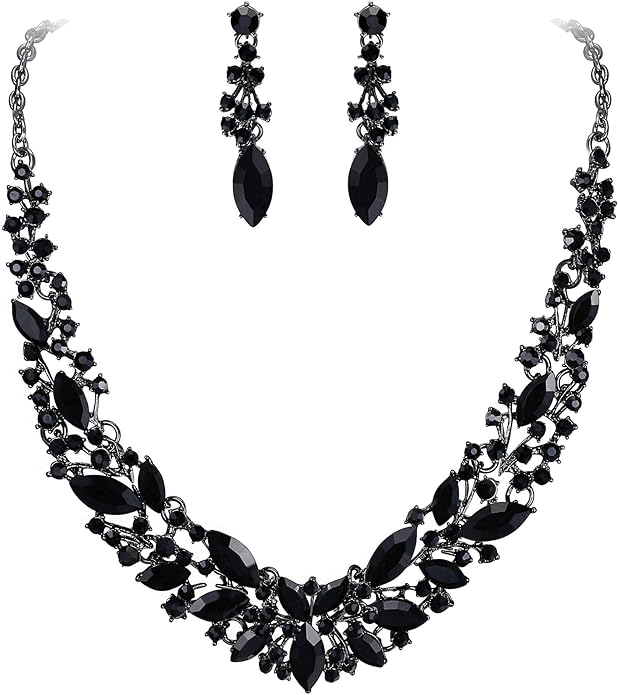 BriLove Women's Wedding Bridal Austrian Crystal Marquise Cluster Collar Necklace Dangle Earrings Set
