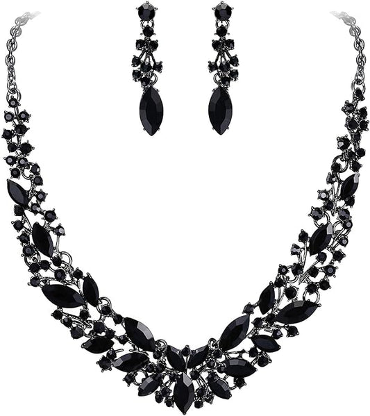 BriLove Women's Wedding Bridal Austrian Crystal Marquise Cluster Collar Necklace Dangle Earrings Set