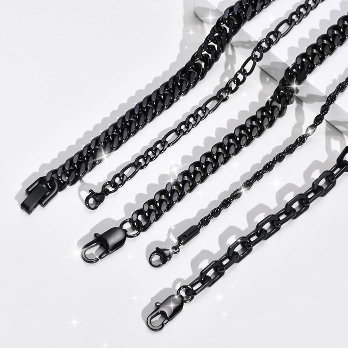 VNOX 5/7 Pcs Chain Bracelet for Men Women - Sturdy Stainless Steel Curb Width Cuban Link Chain Bracelet Set for Men Women,6.5/7/7.4/8.2/9 Inches