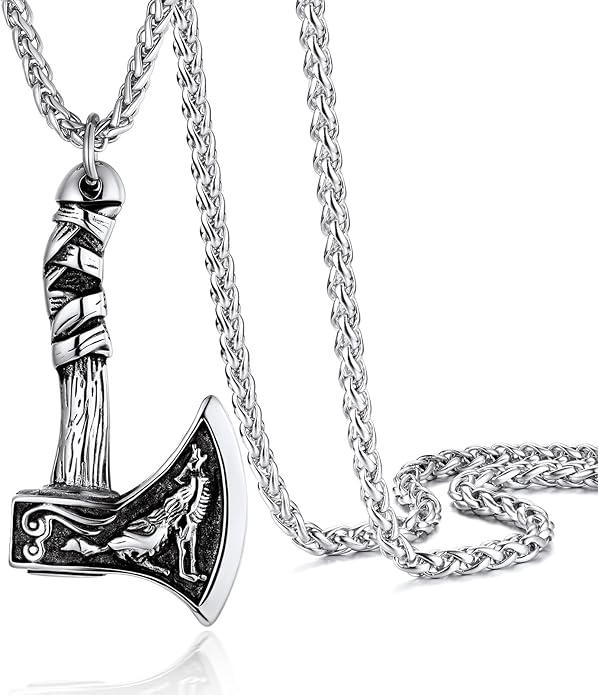 PROSTEEL Norse Viking Jewelry for Men Women, Vintage Thor Hammer/Thor Axe/Raven/Odin Necklace, 316L Stainless Steel Pendant Chain, Come with Box
