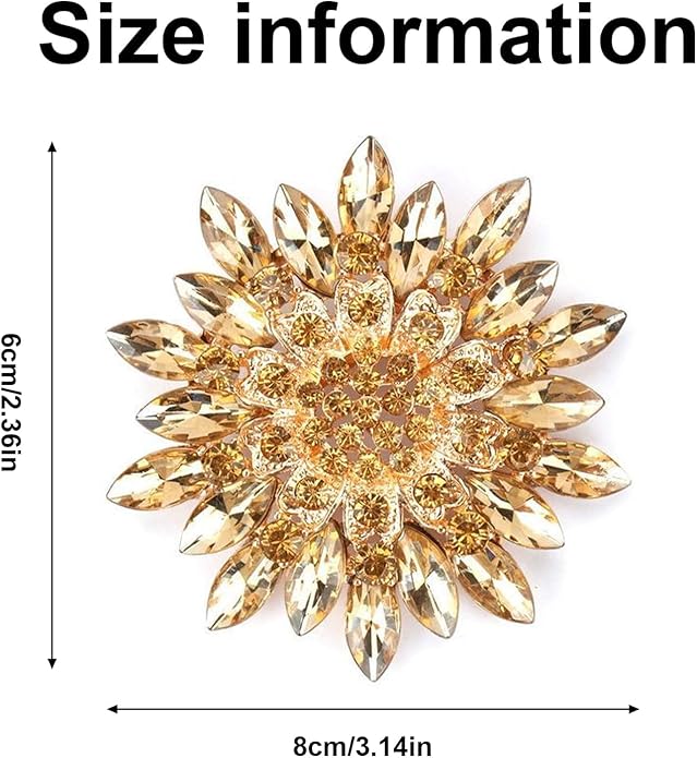 Rhinestone Flower Brooch Pin - Vintage Rose & Sunflower Brooches, Large Crystal Pin for Women, Gold & Pearl Accents, Elegant Christmas Brooch, Fashion Accessories for Hats, Dresses & Bags