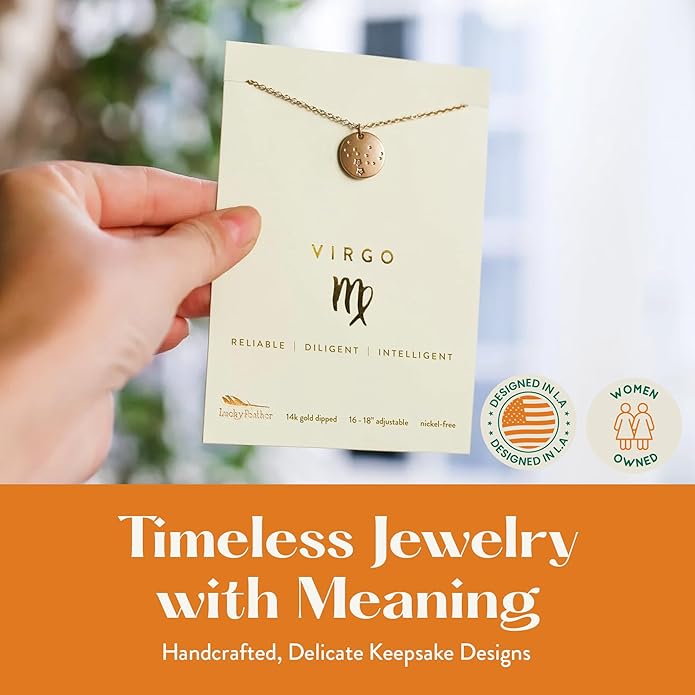 Lucky Feather Zodiac necklaces for women | Scorpio 14K Gold-Plated Astrology Pendant for Girls | Horoscope Sign Zodiac gift | Great Christmas Stocking Stuffer | Trendy Birthday Jewelry Gift | 16” - 18”