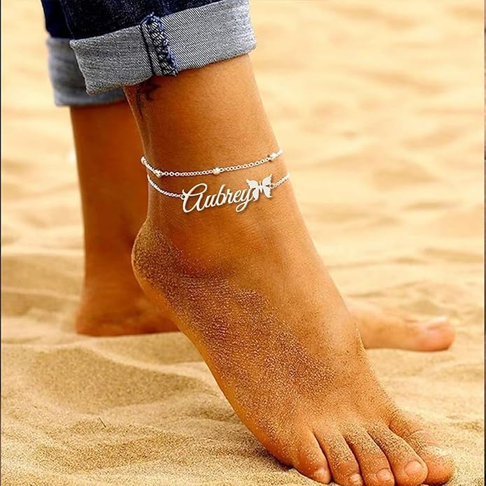 Yofair Ankle Bracelets for Women 18K Gold Plated Custom Gold Name Anklet Personalized Dainty Anklet Bracelet Summer Beach Jewelry for Women