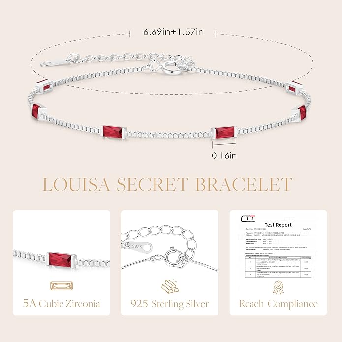 LOUISA SECRET Birthstone Bracelets for Women, 925 Sterling Silver Dainty Simple Women Charm Link Bracelet, Birthday Anniversary Christmas Jewelry Gifts for Women Wife Mom Her