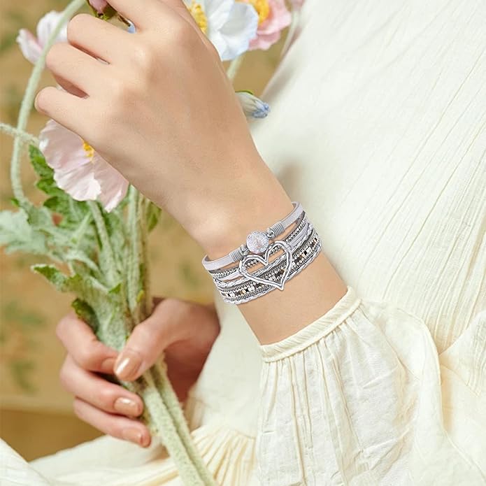 VIBILIA Boho Leather Wrap Bracelets for Women Multi-Layer Bracelets with Strong Clasp Jewelry for Women