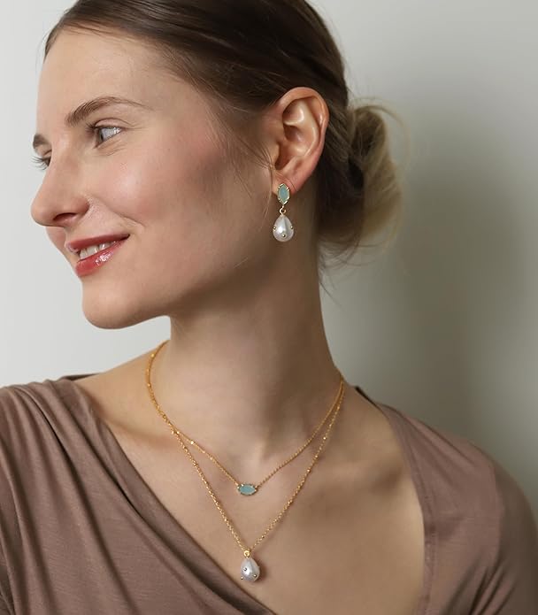 OZEL JEWELRY & GIFT Layered Gold Necklaces for Women - Crystal Colorful Delicate Cutting Pendant Necklace - 18K Gold Plated - Birthday Gifts (Made in Korea)