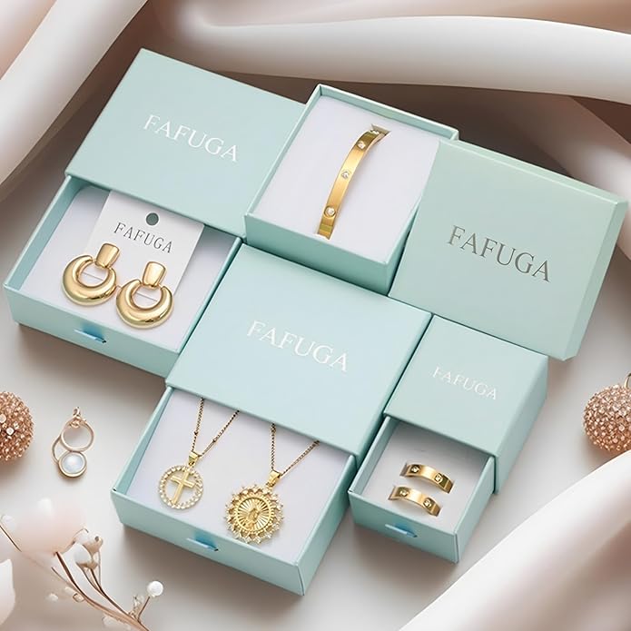 FAFUGA 18 K Gold Plated Love Bangle Bracelet Stack Cuff Jewelry for Women Jewelry Set for Women Gift with Box