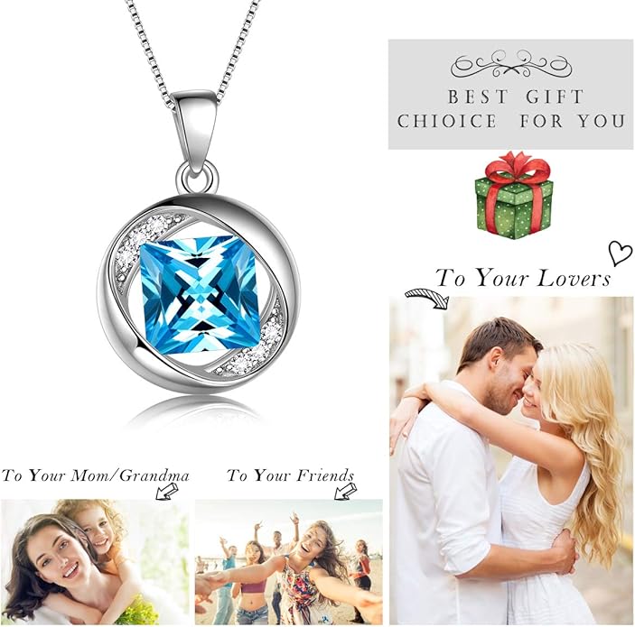 Aurora Tears 925 Sterling Silver 12 Birthstones Necklace/Earring/Ring/Bracelet Women Birthstone Pendant Crystal Fashion Birthday Jewelry Christmas Gift for Girls Women