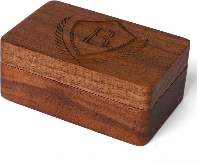Mens Initial Cufflinks and Tie Clip A-Z Alphabet Letter Black Stainless Cuff Links Tie Bar with Engraved Walnut Wood Box Groom Groomsman Wedding Set