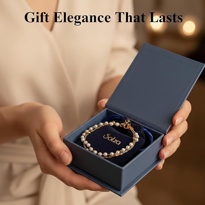 Solza 2 Layer Gold Plated Bracelet – Stainless Steel Adjustable Layered Chain with 3mm Beads, 18K Gold Plated Non Tarnish Jewelry for Women, Elegant Beaded Bracelet Stack for Everyday Wear