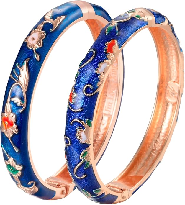 UJOY Cloisonne Bracelet Butterfly Hinge Indian Cuff Bangle Enameled Jewelry Flower Bracelets for Women Gift Box 55A114