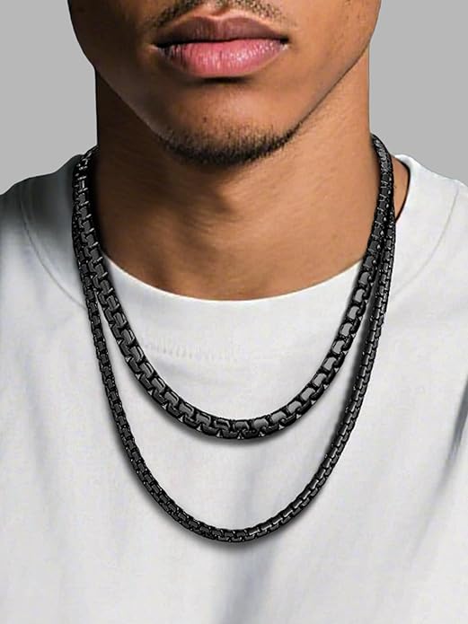 PROSTEEL Stylish Stainless Steel Round Link Chain Necklace for Men, 2mm/4mm/6mm/8mm. Silver/Gold/Black Tone, Hypoallergenic Jewelry, 14"-30", Come with Box
