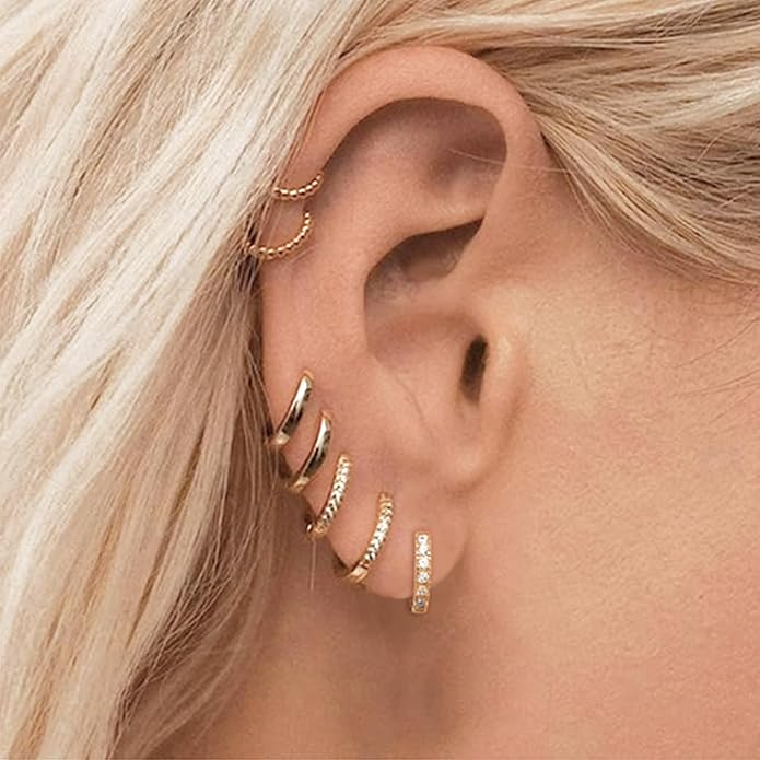 micuco 3 Pairs Small Hoop Earrings Set for Women, 14K Gold Plated Huggie Hoop Earrings for Men, Tiny Cartilage Hypoallergenic Earring Set