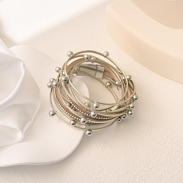 VIBILIA Boho Leather Wrap Bracelets for Women Multi-Layer Bracelets with Strong Clasp Jewelry for Women