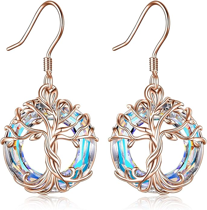 TOUPOP Tree of Life Earrings 925 Sterling Silver Family Tree Dangle Drop Earrings Crystal Jewelry Birthday Christmas Gifts for Women Her