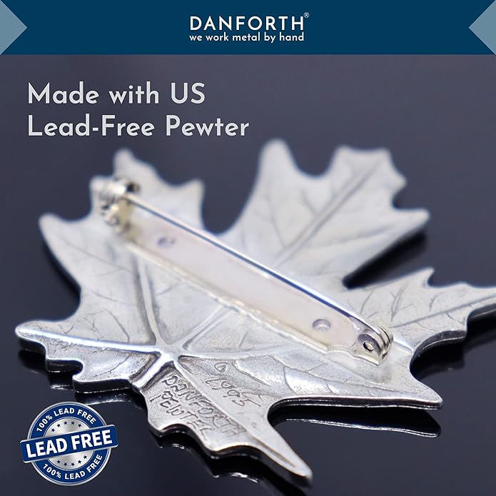 Danforth - Maple Leaf Fall/Autumn Brooch Pin, Pewter, 1 3/4 Inches, Handcrafted, Made In USA