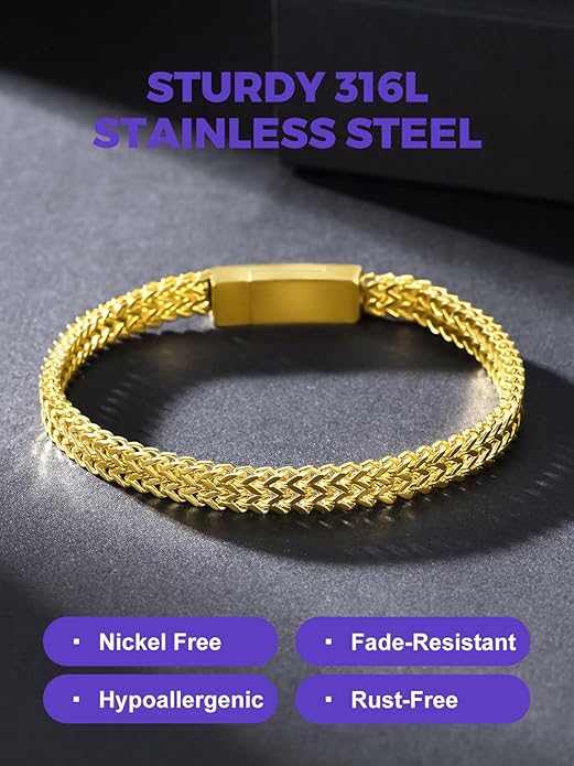 Richsteel Bracelets for Men 6mm/10mm/12mm Width Stainless Steel With Sturdy Clasp Franco Curb Chain Mens Bracelet 7.4/8.2/9 Inches Length