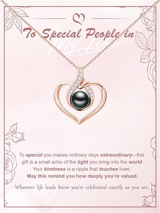 KANNSOAR Tahitian Black Pearl AAAA 18K White Gold Plated Sterling Silver Heart Pendant Necklace for Women Wife Mom Girlfriend Valentine Her Jewelry Gift for Anniversary Birthday Christmas