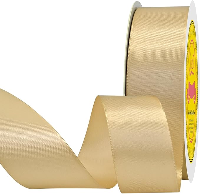 LEEQE Double Face Champagne Gold Satin Ribbon 1-1/2 inch X 50 Yards Polyester Champagne Gold Ribbon for Gift Wrapping Very Suitable for Weddings Party Hair Bow Invitation Decorations and More