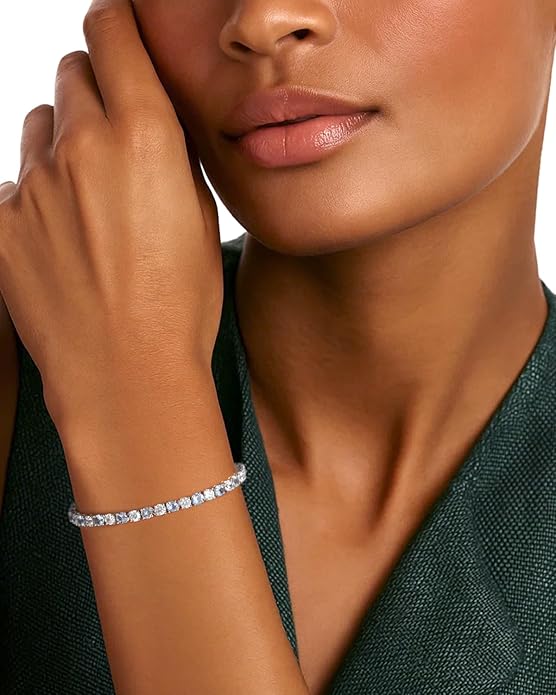 18K White Gold Plated Birthstone Tennis Bracelet for Women, Hypoallergenic 925 Sterling Silver with 5A Cubic Zirconia, Dainty Jewelry Anniversary Birthday Gifts for Her