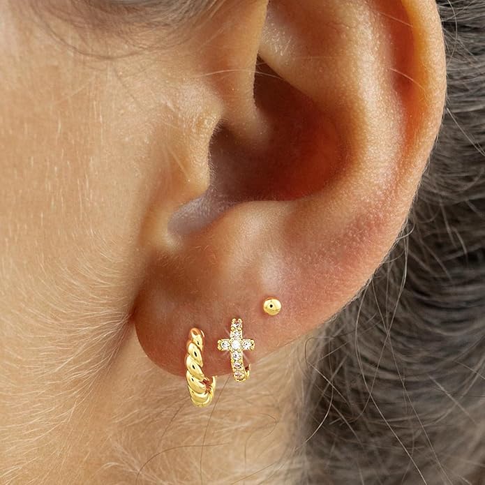 Gold Hoop Earrings Set for Women 14K Gold Silver Plated Huggie Earring Pack Multiple Piercing Dainty Cartilage Earring Hypoallergenic Trendy Cubic Zirconia CZ Earring Stack Jewelry Gifts