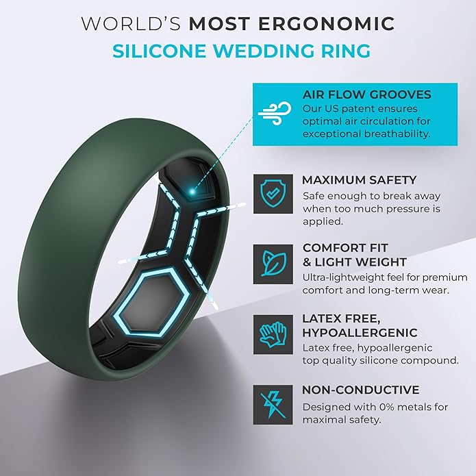 ThunderFit Silicone Rings for Him and Her, Rubber Wedding Engagement Bands Unisex, 1.8mm Thick in 4mm & 8mm Widths