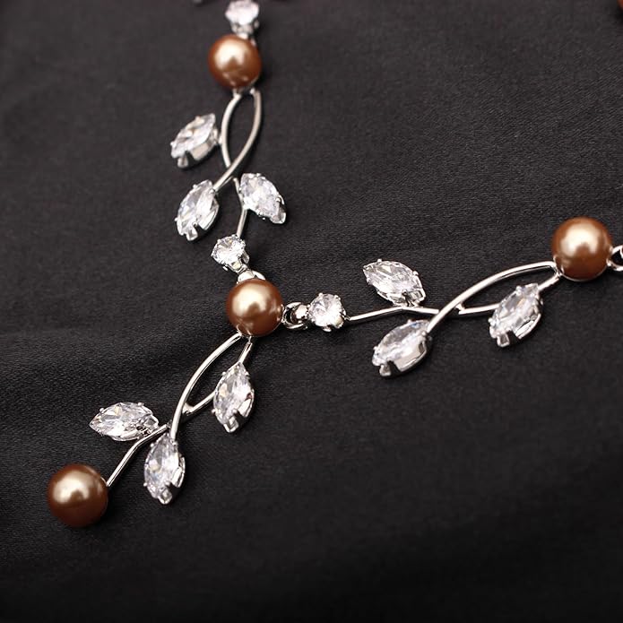 Luxury Cubic Zirconia Aurtrian Crystal Pearl Floral Necklace Dangle Earrings Wedding Bridal Jewelry Set Birthday Gifts for Her