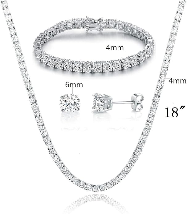 Gemsme 18K Yellow Gold/White Gold Plated Wedding Jewelry Set Tennis Necklace/Bracelet/Earrings Sets Pack of 3