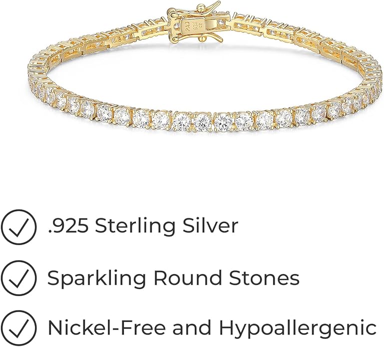 Amazon Essentials Plated Sterling Silver Round Cut Cubic Zirconia Tennis Bracelet