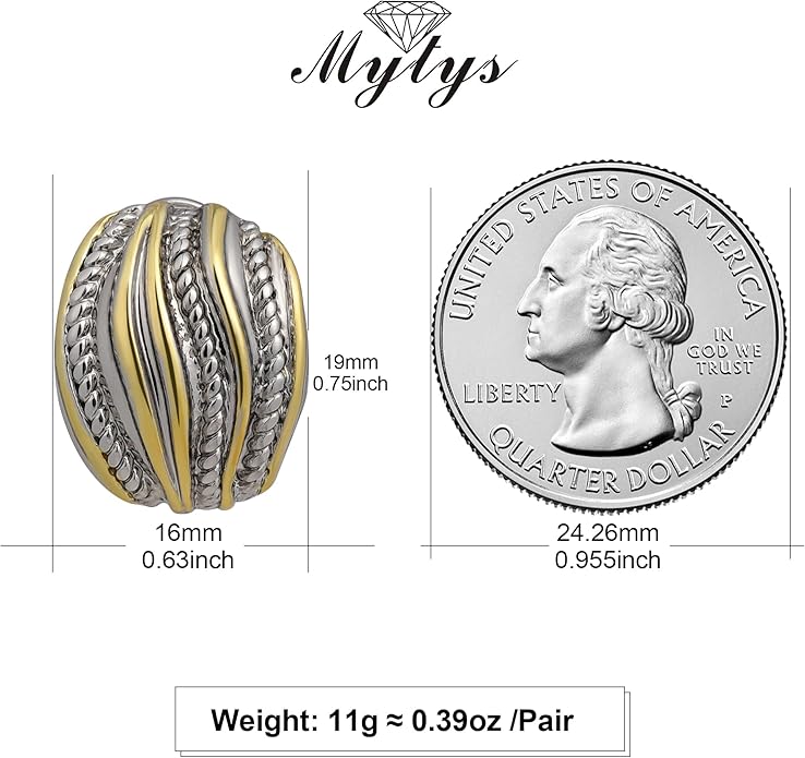 Two Tone Huggie Hoop Earrings Cross Over Design Twisted Rope Silver Gold Statement Wide Band Clip On Hoops for Women Fashion Jewelry Gift