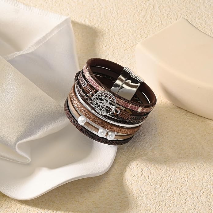 VIBILIA Boho Leather Wrap Bracelets for Women Multi-Layer Bracelets with Strong Clasp Jewelry for Women