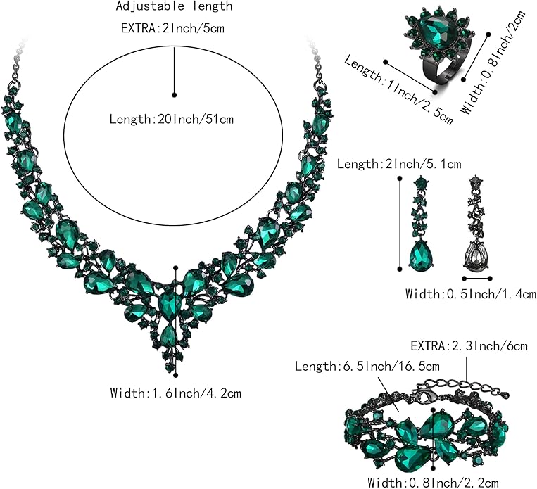 BriLove Wedding Bridal Jewelery for Women Austrian Crystal Teardrop Cluster Statement Necklace Dangle Earrings Link Bracelet Set