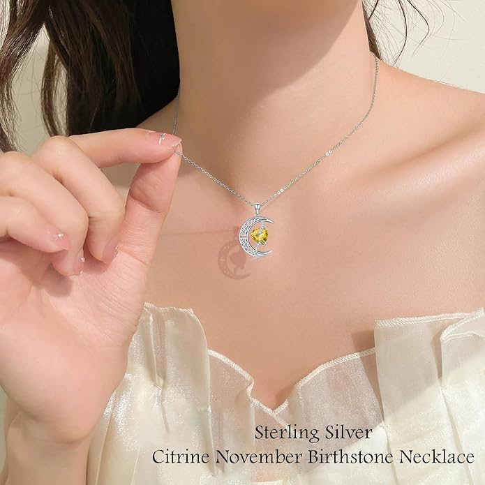 TOUPOP Moon and Star Birthstone Necklace for Women 925 Sterling Silver Celtic Moon Jewelry Birthday Christmas Gifts for Her Girlfriend