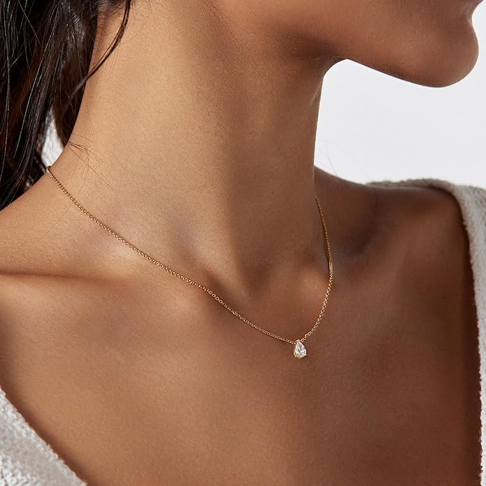 Zeffy Diamond Necklaces for Women, Dainty Gold Necklace 18k Gold Plated Layered Necklaces Simple Gold CZ Diamond Pendant Necklaces for Women Trendy Jewelry Gifts for Girls