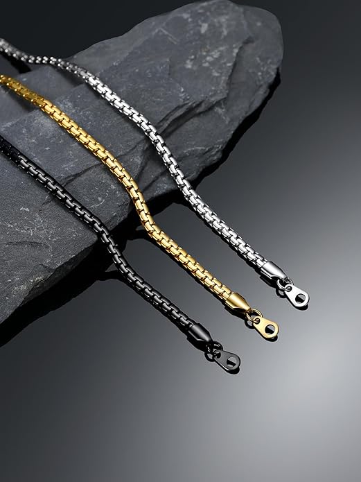 Bestyle 18K Gold Plated/Silver/Black Chain for Men, Hypoallergenic 2/4/6/8mm Stainless Steel Flat Link Chain Necklace for Men & Women Hip Hop Jewelry, 14-30"