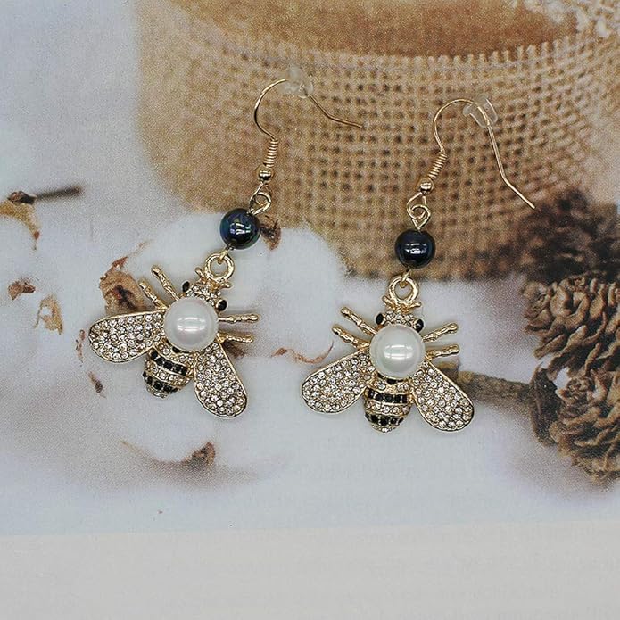 Honey Bee Brooches Crystal Insect Themed Bee Brooch Animal Fashion Shell Pearl Brooch Pin Gold Tone