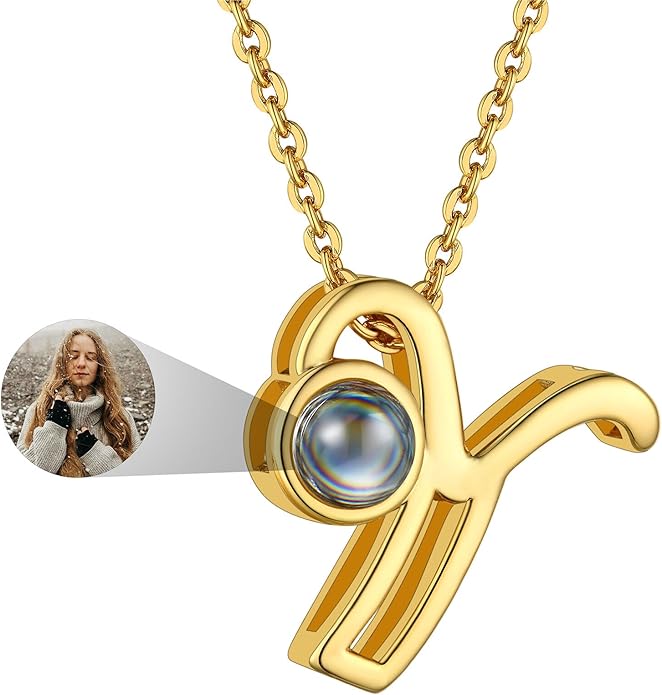 Custom4U Personalized Initial Picture Necklace for Women, Projection Necklace with Picture Inside, Gold/Silver Letter Pendant Necklace, Custom Photo Gifts for Mom Wife Birthday Valentines