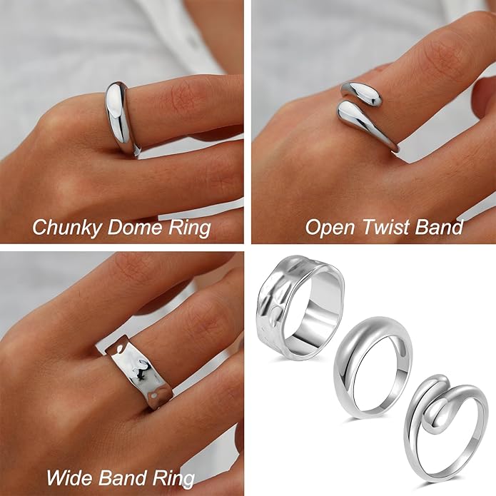 Chunky Gold Rings for Women Non Tarnish, 18K Gold Plated Statement Dome Rings Stacking,Thumb Ring, Mens Silver Eternity Wedding Band Jewelry Size 5-11