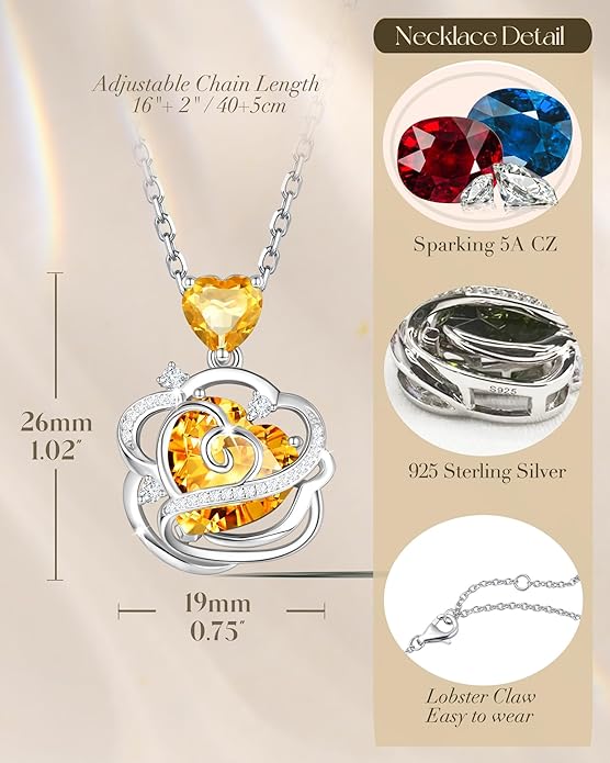 FANCIME Thornless Pulse Birthstone Necklace for Women Sterling Silver Rose Pendant Fine Jewelry Gemstone Birthday Valentines Day Gifts for Wife Her
