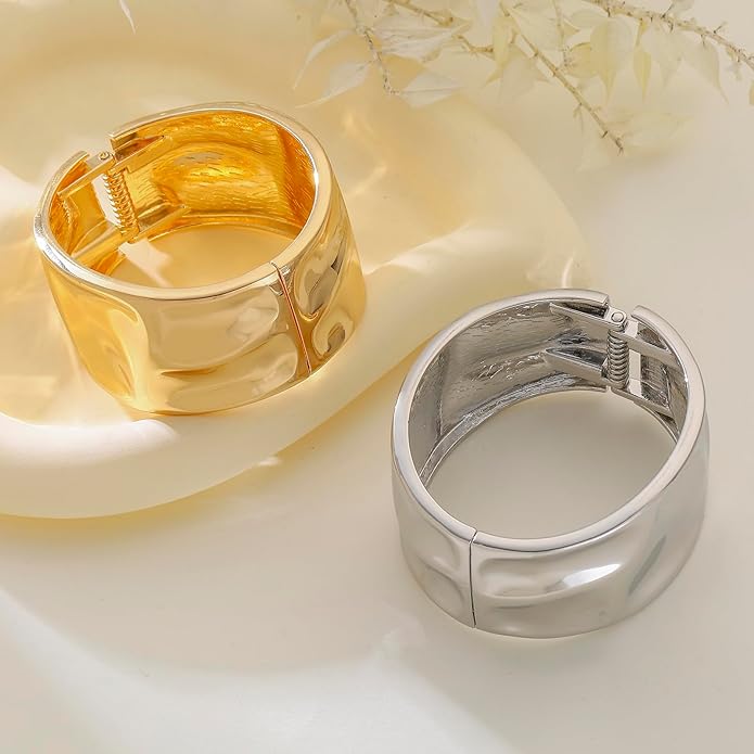 Bangle Bracelets for Women | 14K Gold Plated Trendy Wide Bracelets | Hinged Arm Cuff Bangles Chunky Bracelet for Women