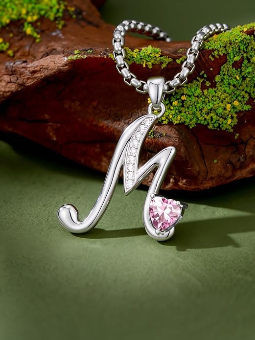 Christmas Gifts for Women Alphabet A to Z Initial Birthstone Pendant Necklaces for Women - 18k White Gold Plated Personalized Name Jewelry Valentine Mothers Day Birthday Gifts for Women Her Girlfriend