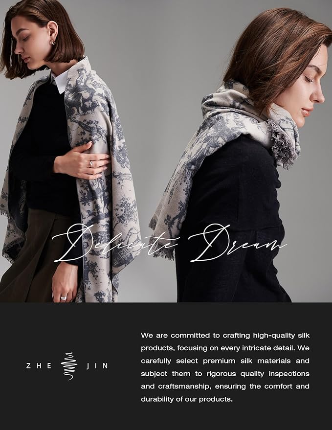 ZHE JIN Luxurious Silk Scarf Shawl Wraps for Women, Warm Scarves Winter Gift, 100% Brushed Mulberry Silk
