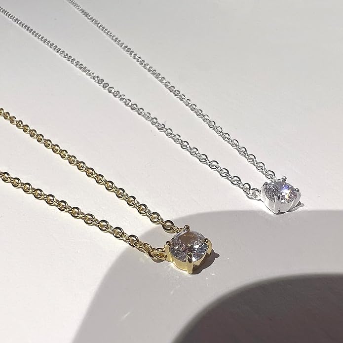 Zeffy Diamond Necklaces for Women, Dainty Gold Necklace 18k Gold Plated Layered Necklaces Simple Gold CZ Diamond Pendant Necklaces for Women Trendy Jewelry Gifts for Girls