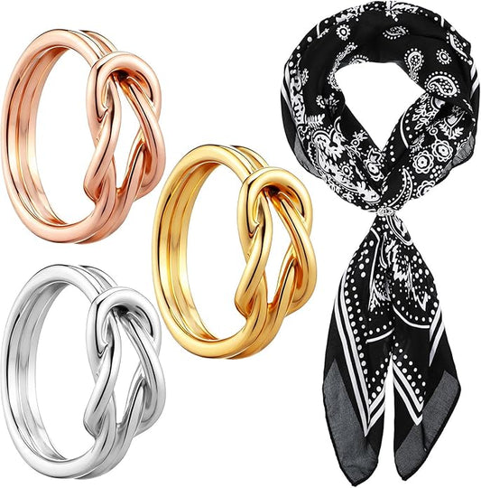 3 PCS Scarf Ring Double Layered Knot Silk Scarf Ring Brooch for Women Statement Dainty Scarfs Holder Rings Double Line Shawl Scarves Buckle Wrap Clasp Clip Finger Size for T-Shirt Clasp Dress Clothing