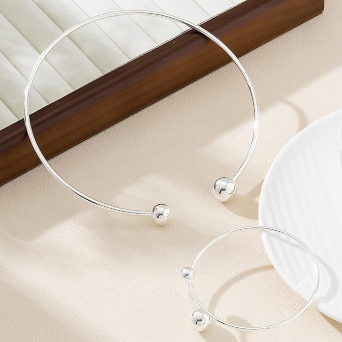 Collar Necklace for Woman Trendy Silver Choker Necklaces for Woman Statement Open Round Collar Choker Necklace