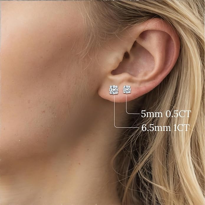 LOVE&LOVE Moissanite Stud Earrings for Women, Classic Round & Heart Designs,18K White Gold Plated Silver, Sparkly Hypoallergenic Gift, Birthday Anniversary Christmas Valentines